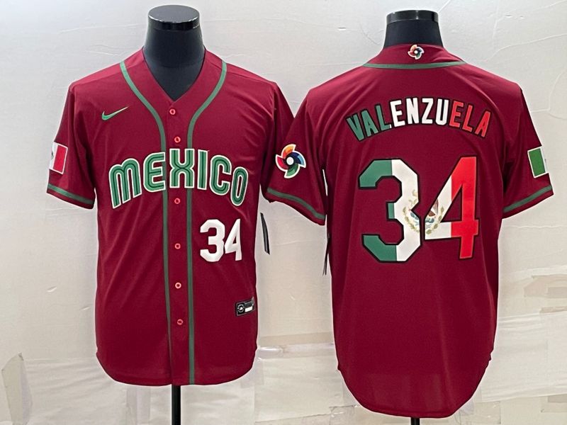 Men 2023 World Cub Mexico #34 Valenzuela Red Nike MLB Jersey3